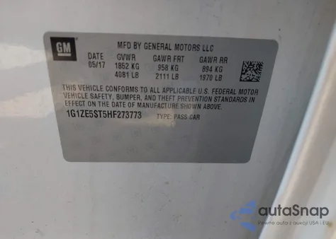 2017 Chevrolet Malibu 1Lt z USA, uszkodzony, nr VIN 1G1ZE5ST5HF273773